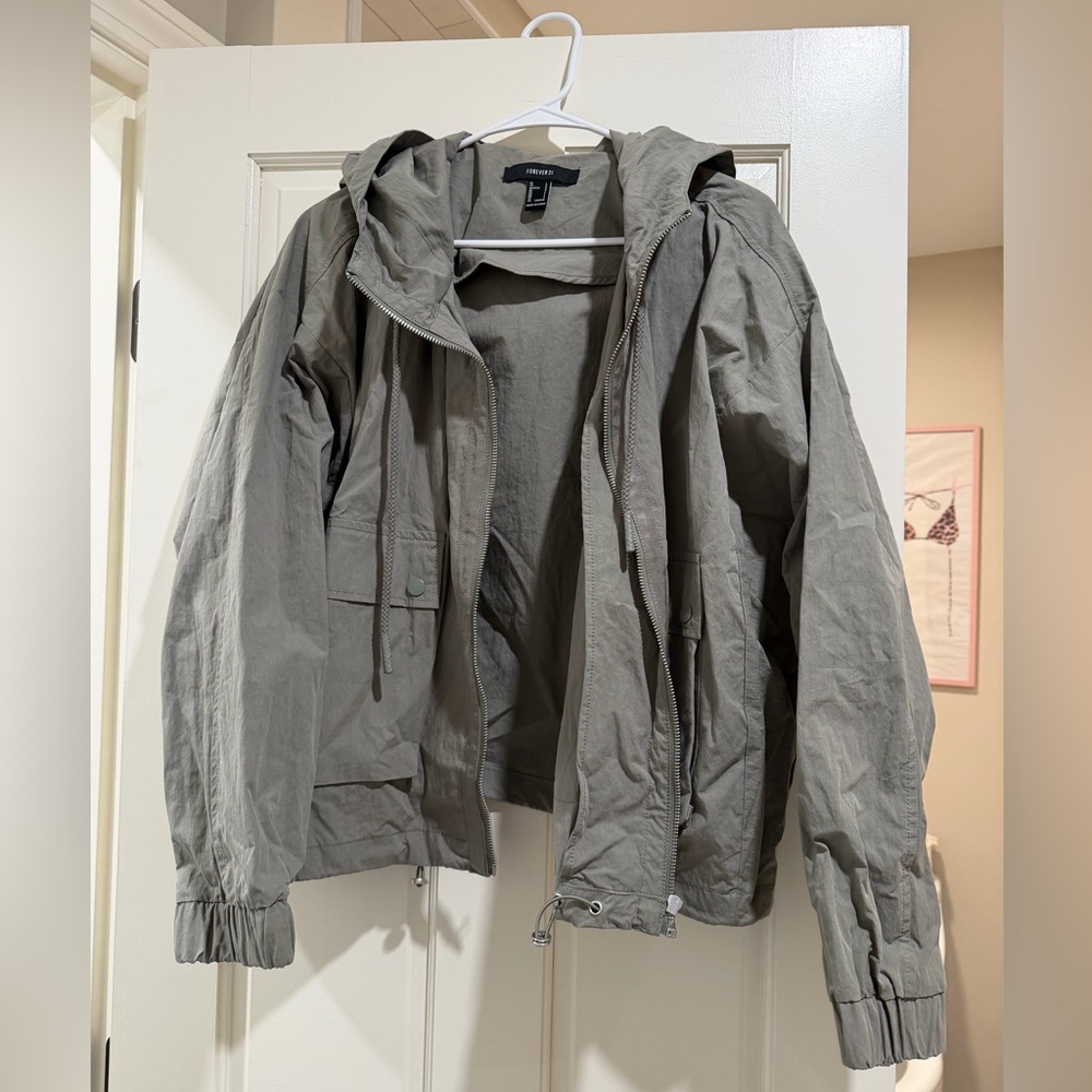 Forever 21 Lightweight Hooded Jacket - Olive Green